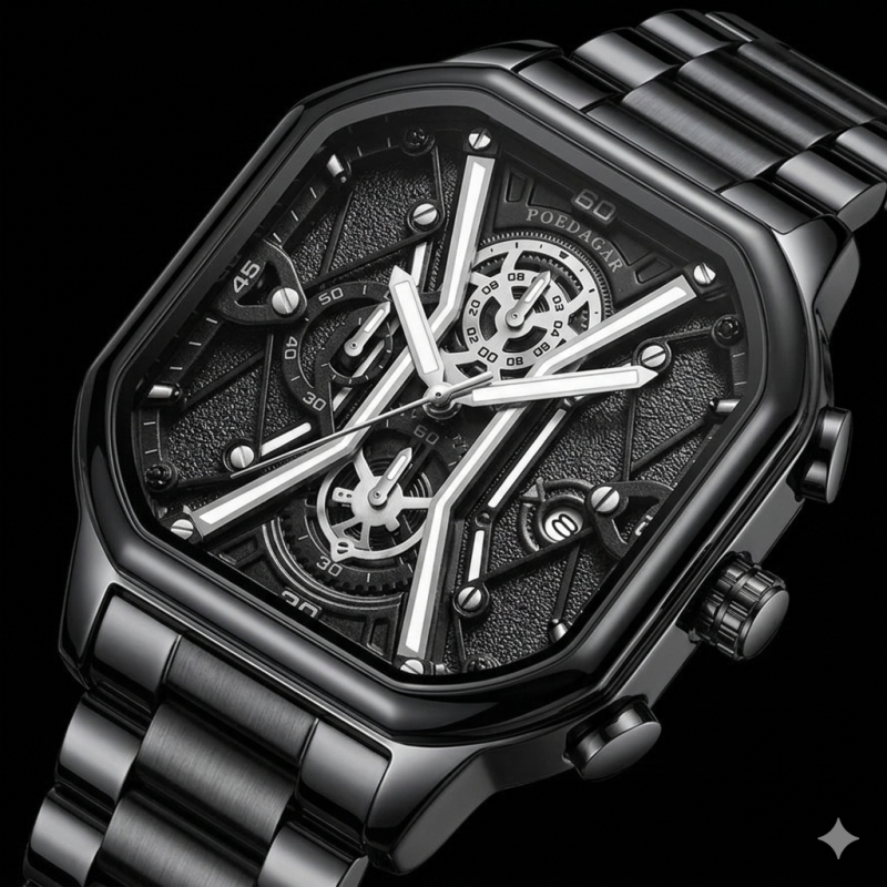 POEDAGAR Original Fashion Men Wristwatches Luxury Chronograph Luminous Date Man Watch Square Dial Leather Quartz Men's Watches