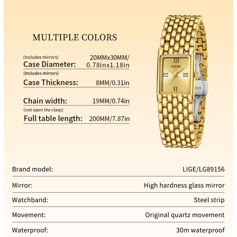 LIGE LG89156 Women’s Rectangular Quartz Watch – Timeless Elegance, Modern Simplicity with box