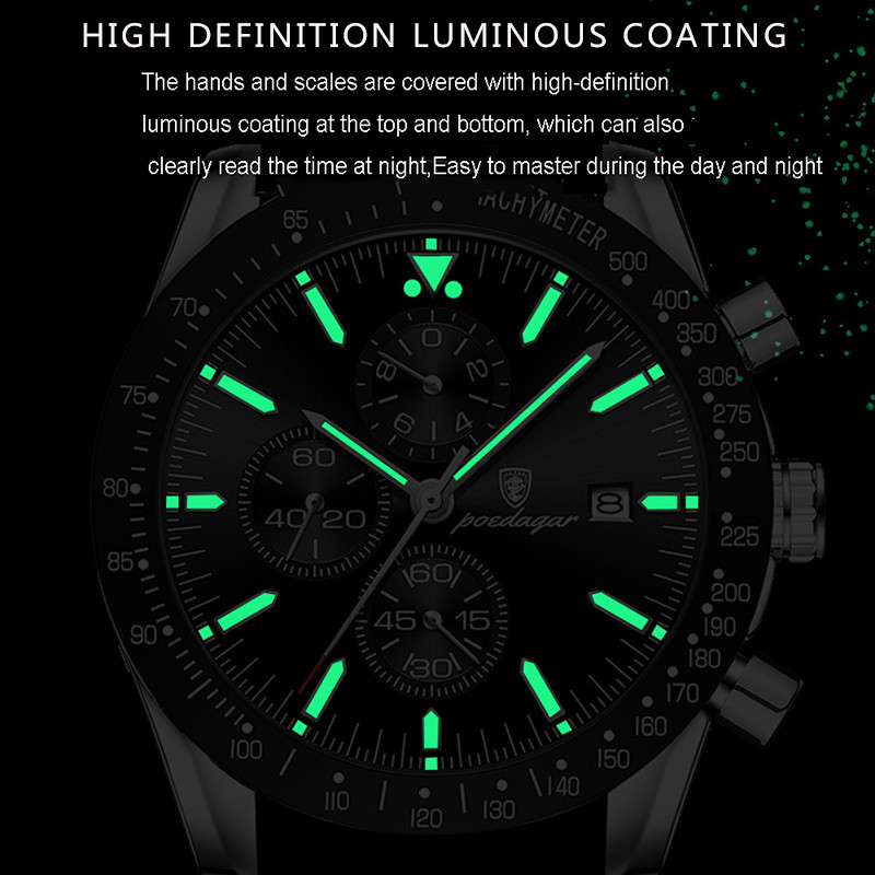 POEDAGAR Blue Men’s Watches Top Brand Luxury Chronograph Watch