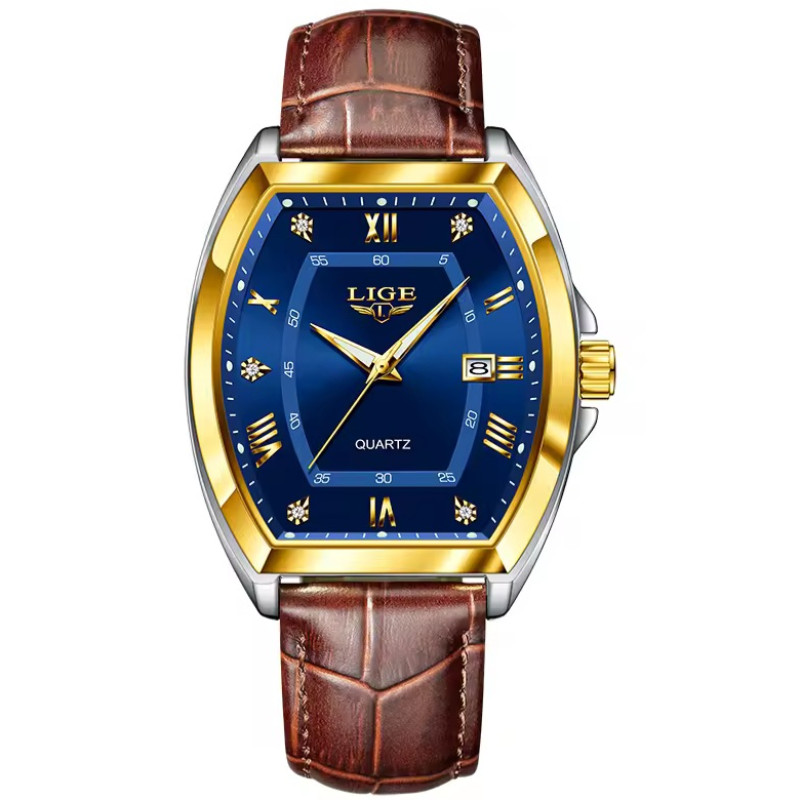LIGE 89154 Men's Watches Luxury Original Top Brand Quartz Watch for Men Leather Waterproof Luminous Diamond Dial Date Male Wristwatch