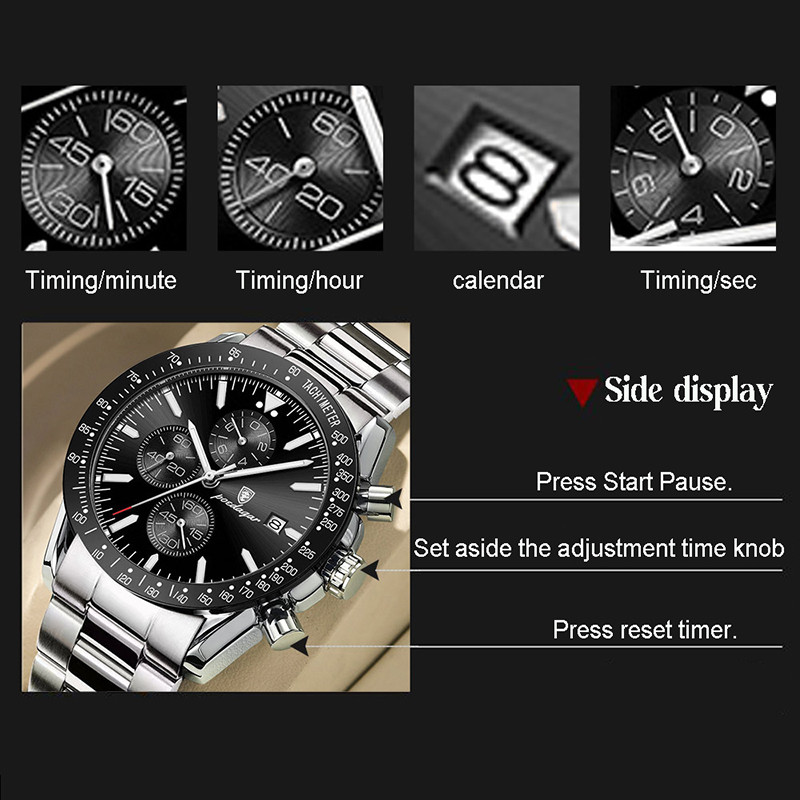 POEDAGAR Blue Men’s Watches Top Brand Luxury Chronograph Watch