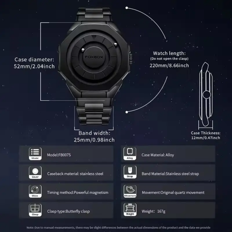 FOXBOX 2025 FB0075 New Fashion magnetic force, Creative Stainless steel Waterproof Quartz Mens Watch