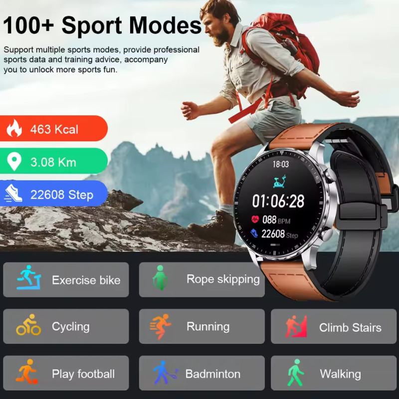 LIGE BW664 New Magnetic Leather Strap Smartwatch Men Health Monitor Man Watches Bluetooth Calling Sports Smart Watch For mens