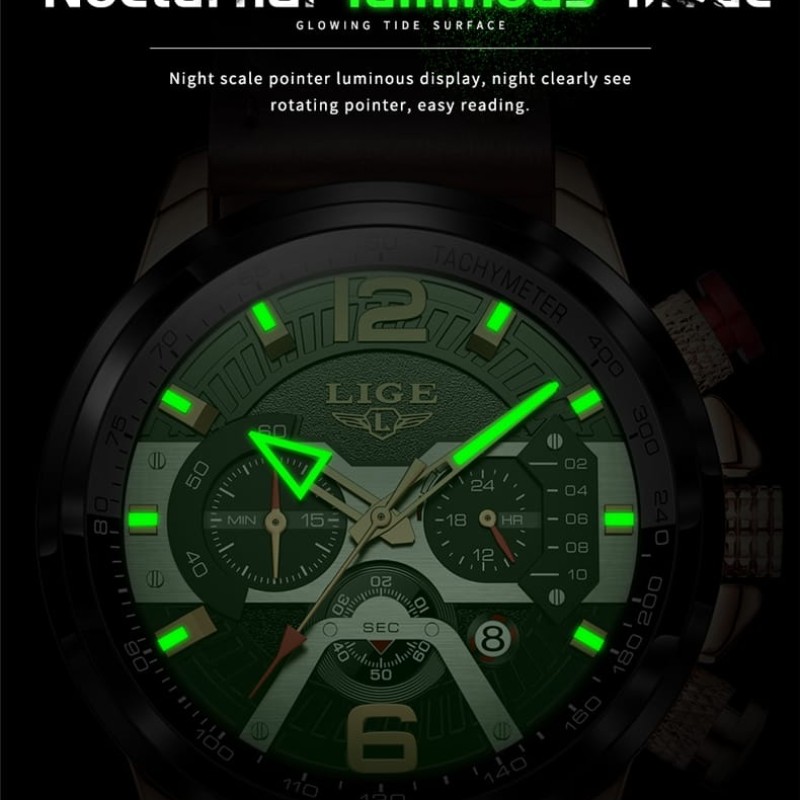 LIGE 8917  Top Brand Luxury Military Leather Wrist Watch Man Clock Fashion Chronograph Wristwatch