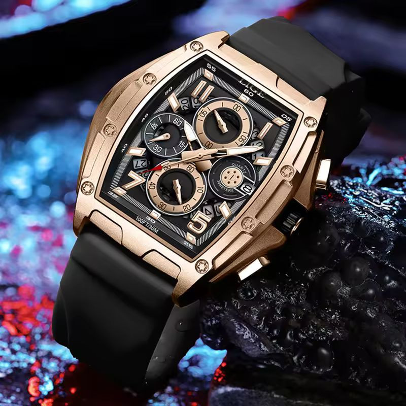 LIGE 89110A  Silicon strap  Chronograph active  Men's Watches with Box