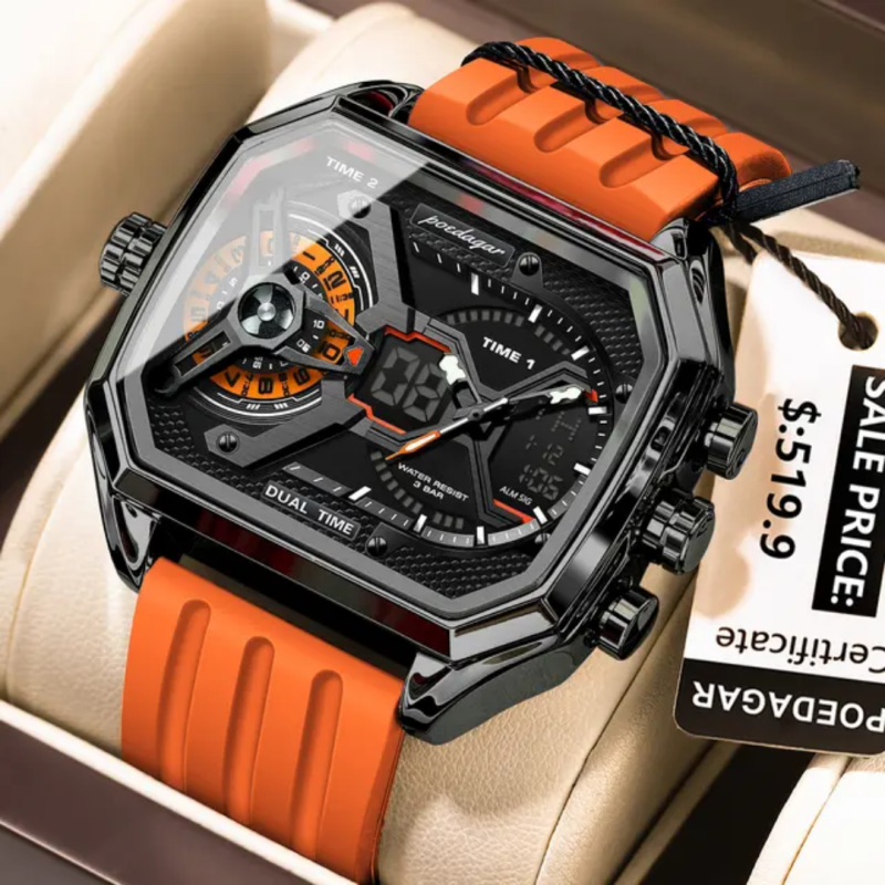 Poedagar E106 Multifunctional Silicone Chronograph Relojes Waterproof Luminous Quartz Digital Watch for Men