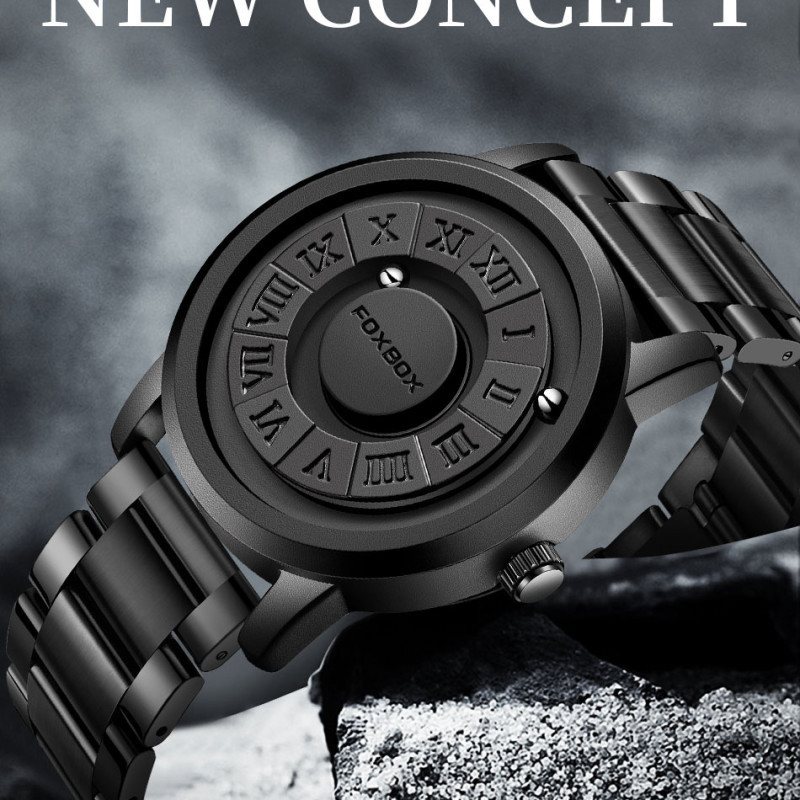 FOXBOX-Men's stainless steel waterproof quartz watch, creative band, scroll beads, magnetic force, watch, brand