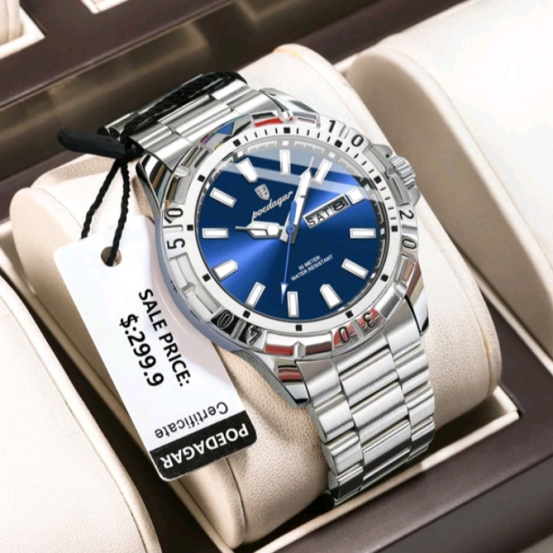 POEDAGAR Luxury Quartz Man Watch Waterproof Luminous Date Week Men Watch Military Stainless Steel Men's Watches Sport Male Clock