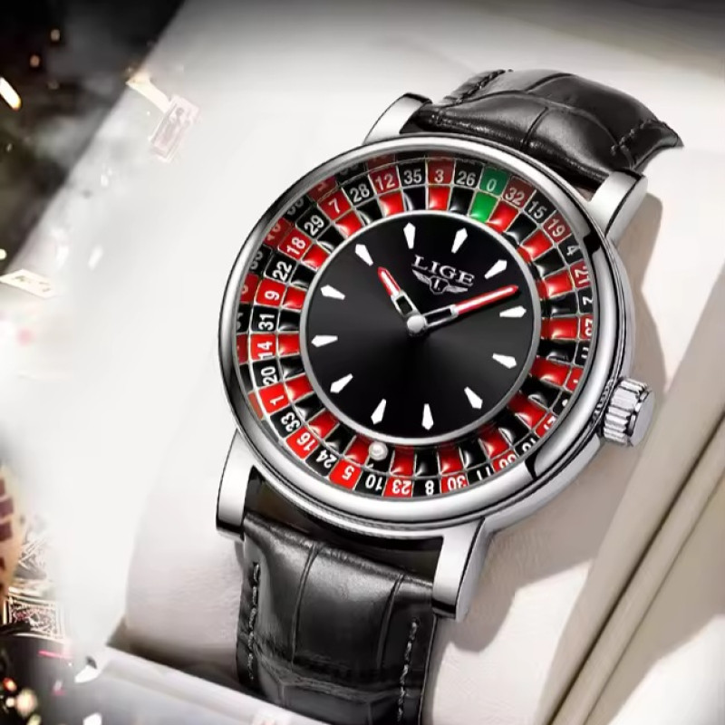LIGE 2025 LG89161 Creative Luxury Watches men Roulette Game Dial Fashion Mens Watch Waterproof Luminous Quartz Wristwatches Reloj Hombre