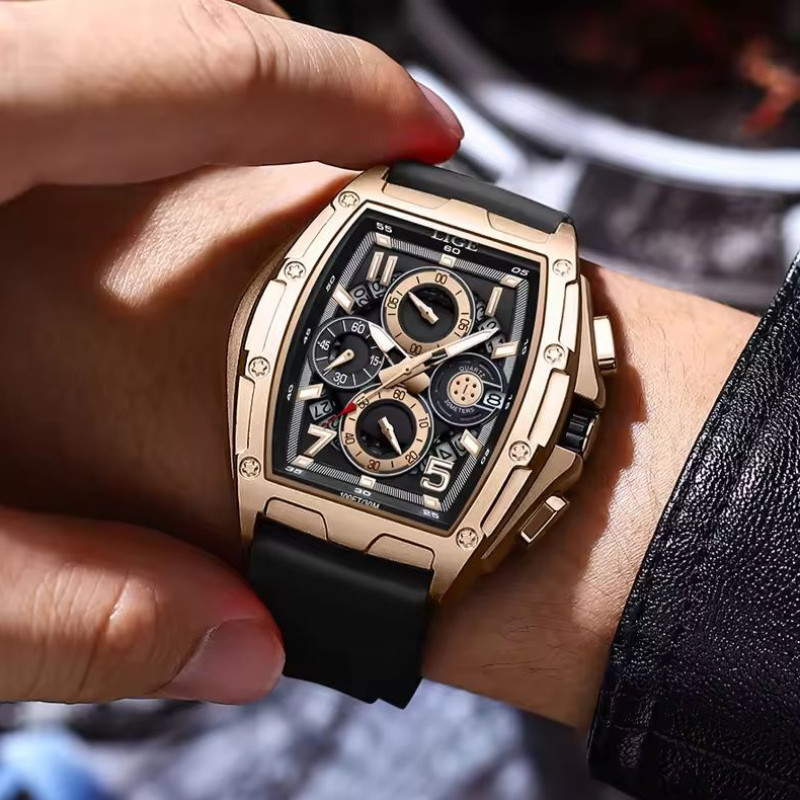 LIGE 89110A  Silicon strap  Chronograph active  Men's Watches with Box
