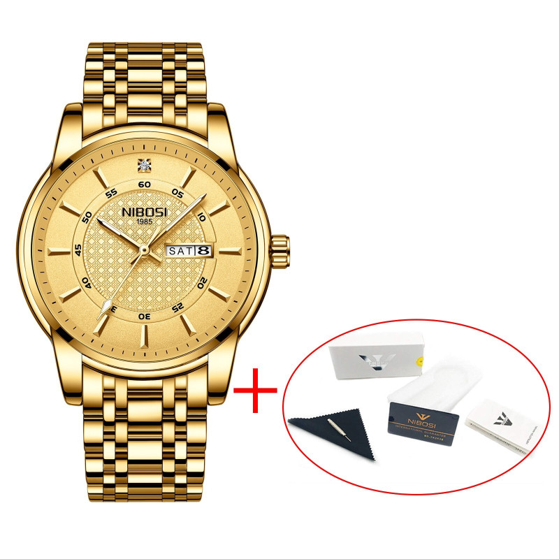 NIBOSI full Golden Watch for Men Warterproof Sports Mens Watch