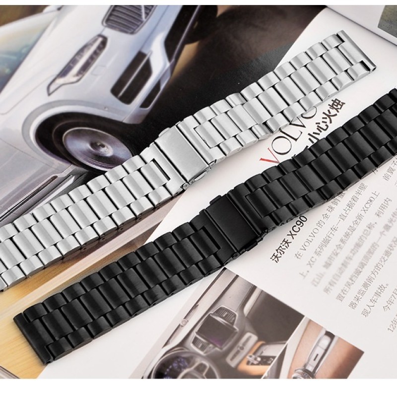 22mm Stainless Steel Metal Wrist Band Strap-Black/ SILVER