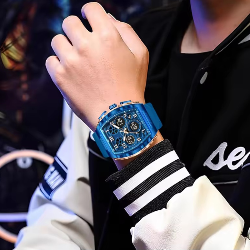 FOXBOX FB0096 new dual display men's watch silicone military watch luminous waterproof business casual quartz watches for men reloj+BOX