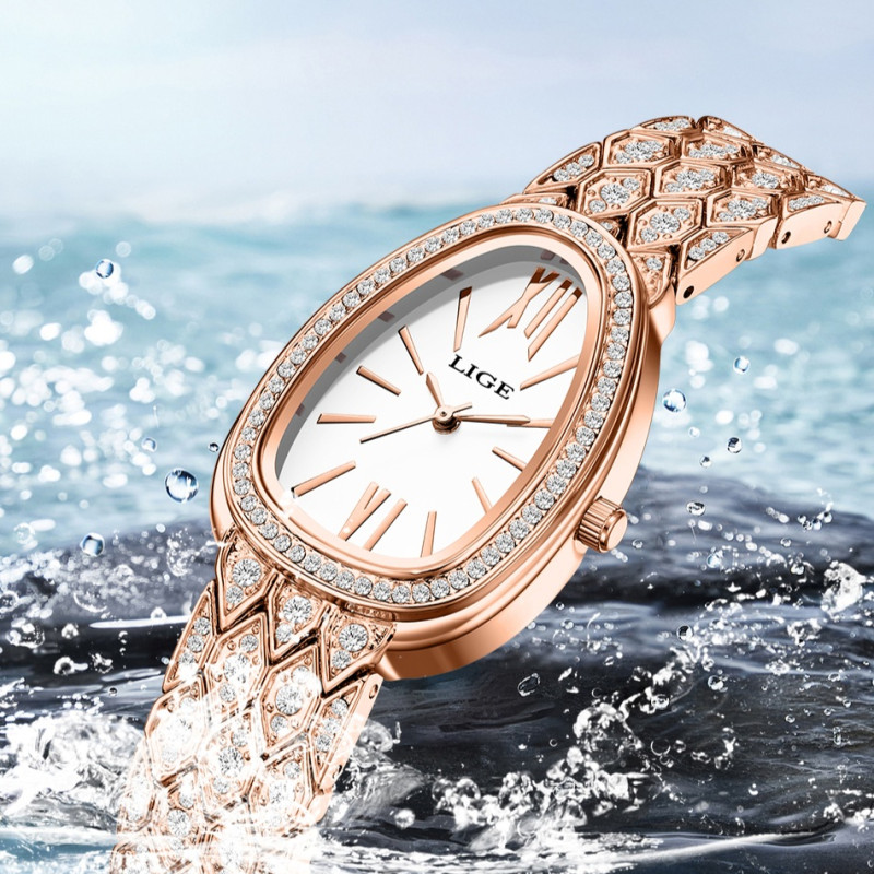 LIGE 89275 Top Brand Luxury Women Watches Rose Golden Ladies Watch Women Bracelet Watch Female Clock Relogio Feminino Ladies Watch for gift with Box