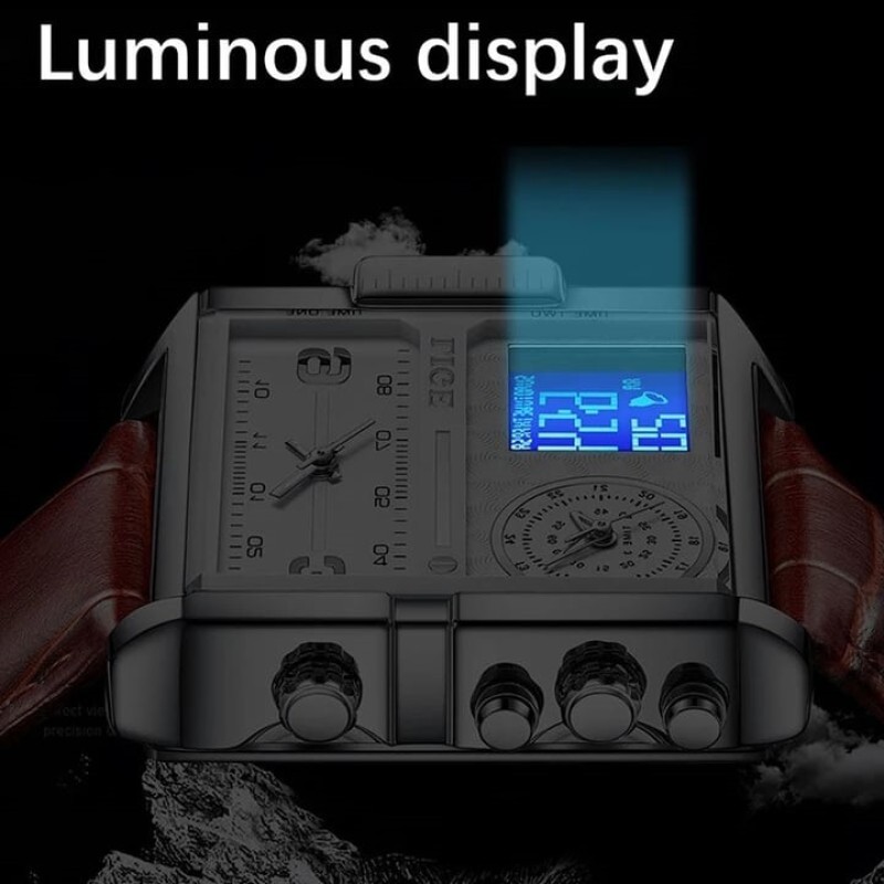 LIGE 8925C Double Quartz Movement Square Wrist Watches for men with brand box