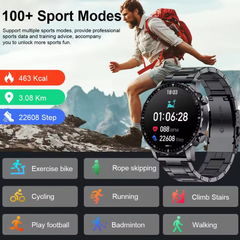 LIGE B0W664 Original Smart Watch Men Blood Oxygen Health Monitor Men's Watches AI Voice Assistant Bluetooth Call Men Sports Smartwatch with Extra Silicon strap