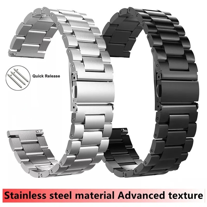 22mm Stainless Steel Metal Wrist Band Strap-Black/ SILVER