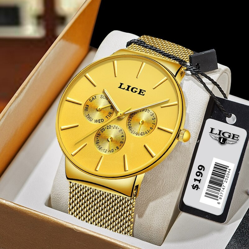 LIGE 9868  Ultra thin Fashion Mens Top Brand Luxury Quartz Watch