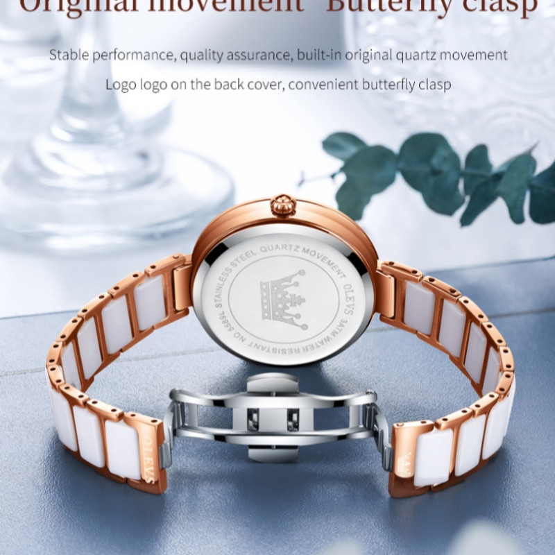 Ceramics strap 5589 RoseGold Stainless Steel Ceramics Watchstrap Analoge Wrist Watch For Women Red & RoseGold "