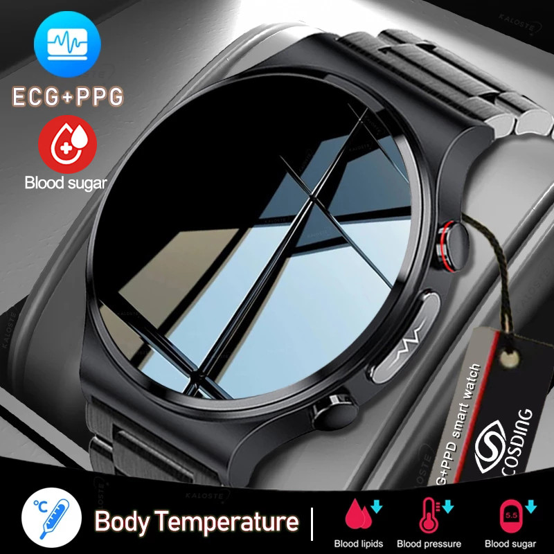 ECG +PPG,+ Blood  sugar +Glucose Blood Pressure Oxygen Temperature Monitor smart watch for mens