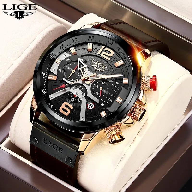 LIGE 8917 Top Brand Luxury Military Leather Wrist Watch Man Clock Fashion Chronograph Wristwatch