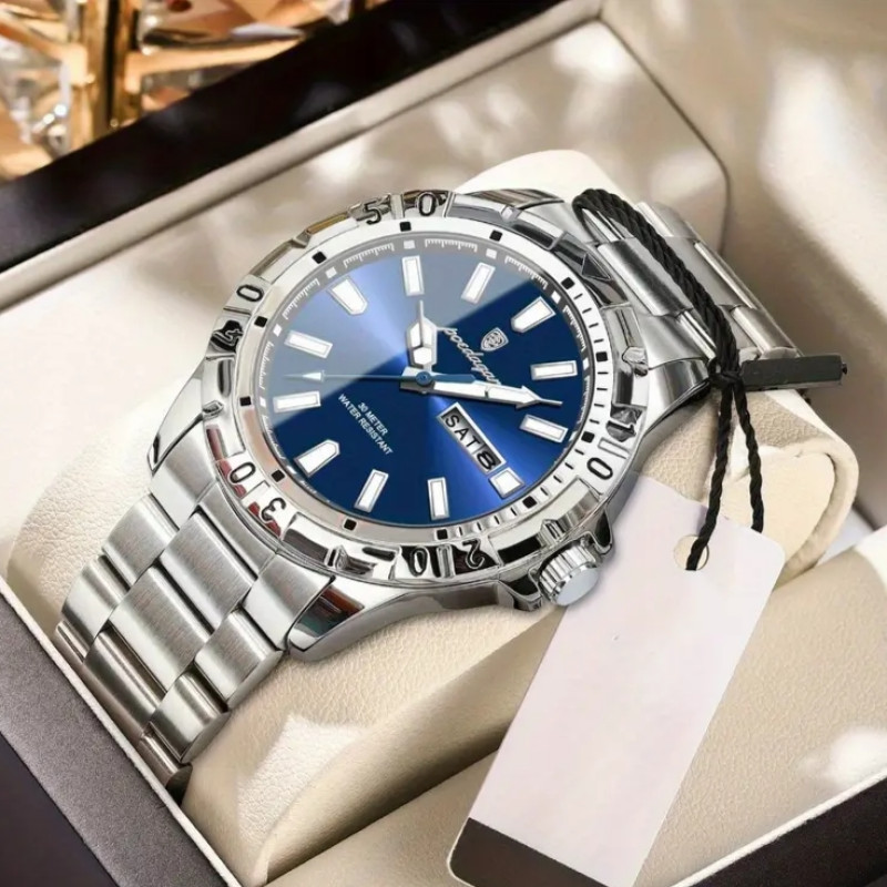 POEDAGAR Luxury Quartz Man Watch Waterproof Luminous Date Week Men Watch Military Stainless Steel Men's Watches Sport Male Clock