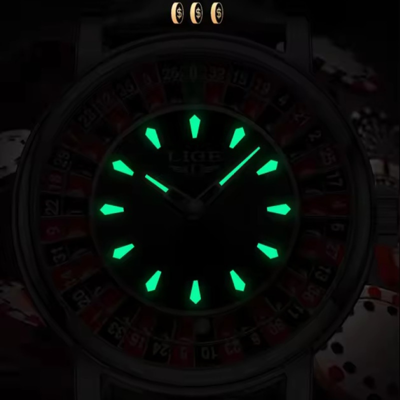 LIGE 2025 LG89161 Creative Luxury Watches men Roulette Game Dial Fashion Mens Watch Waterproof Luminous Quartz Wristwatches Reloj Hombre