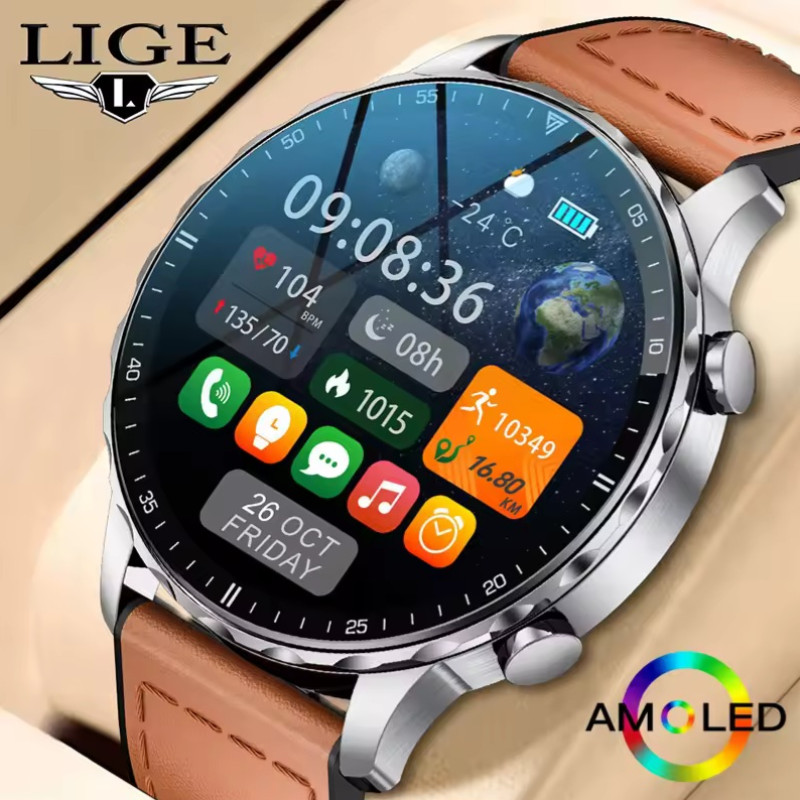 LIGE BW664 New Magnetic Leather Strap Smartwatch Men Health Monitor Man Watches Bluetooth Calling Sports Smart Watch For mens