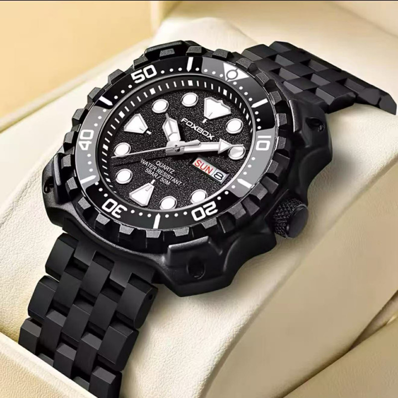 FOXBOX Luxury Luminous Men’s Watch – Waterproof Sport Calendar-Silver Blue