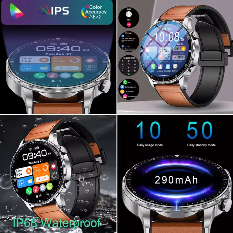 LIGE BW664 New Magnetic Leather Strap Smartwatch Men Health Monitor Man Watches Bluetooth Calling Sports Smart Watch For mens