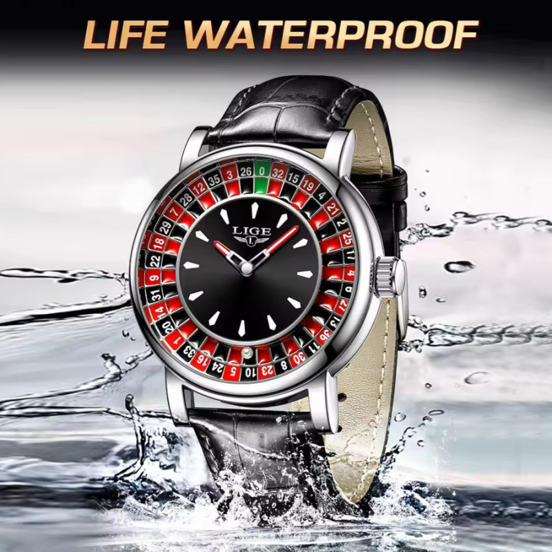 LIGE 2025 LG89161 Creative Luxury Watches men Roulette Game Dial Fashion Mens Watch Waterproof Luminous Quartz Wristwatches Reloj Hombre