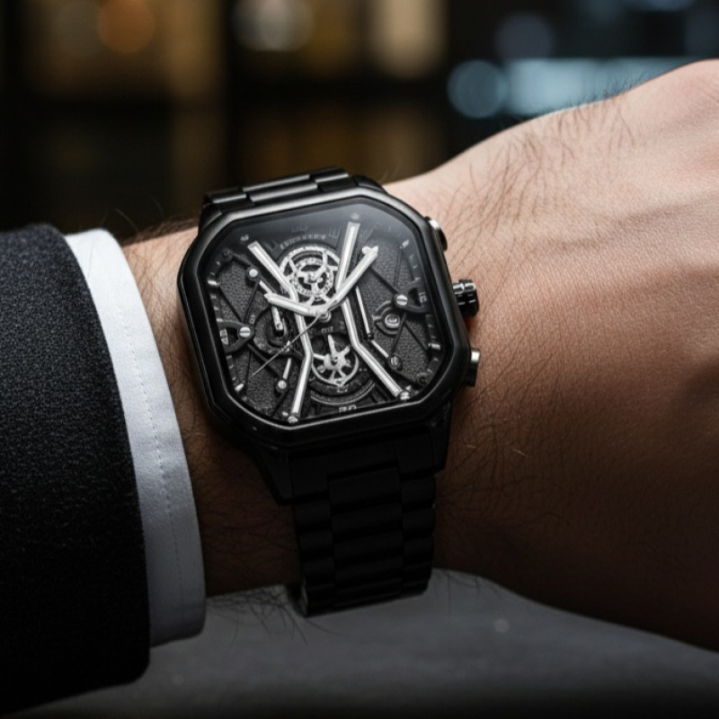 POEDAGAR Original Fashion Men Wristwatches Luxury Chronograph Luminous Date Man Watch Square Dial Leather Quartz Men's Watches