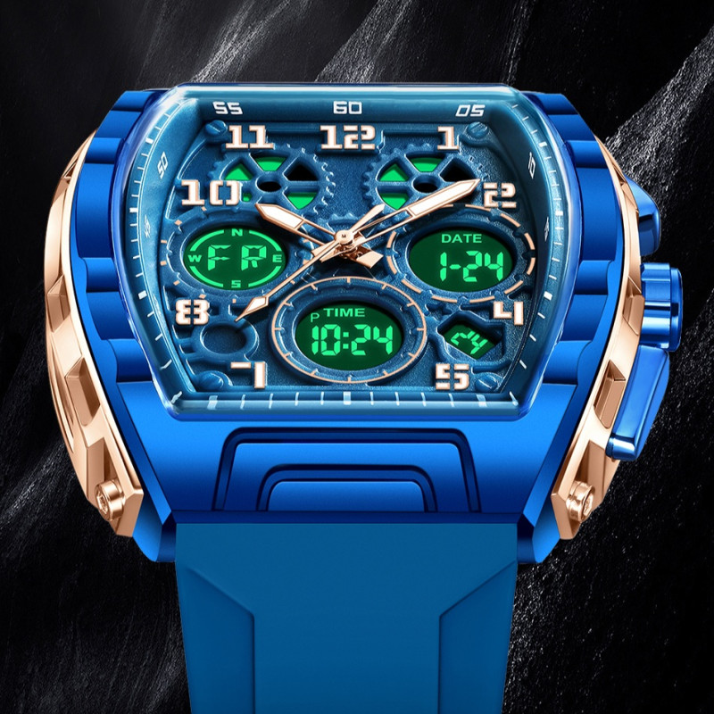FOXBOX FB0096 new dual display men's watch silicone military watch luminous waterproof business casual quartz watches for men reloj+BOX