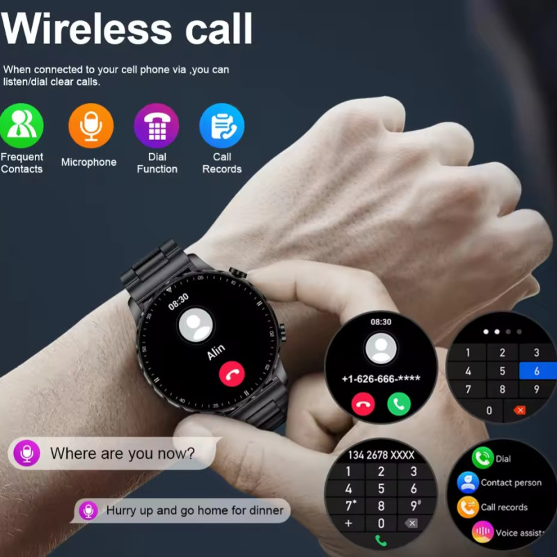 LIGE B0W664 Original Smart Watch Men Blood Oxygen Health Monitor Men's Watches AI Voice Assistant Bluetooth Call Men Sports Smartwatch with Extra Silicon strap