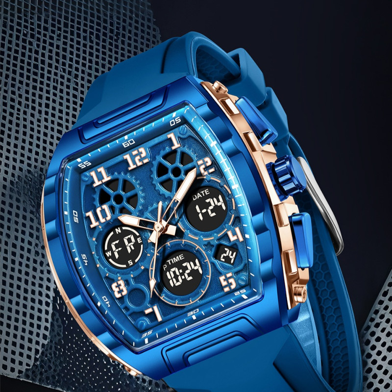 FOXBOX FB0096 new dual display men's watch silicone military watch luminous waterproof business casual quartz watches for men reloj+BOX