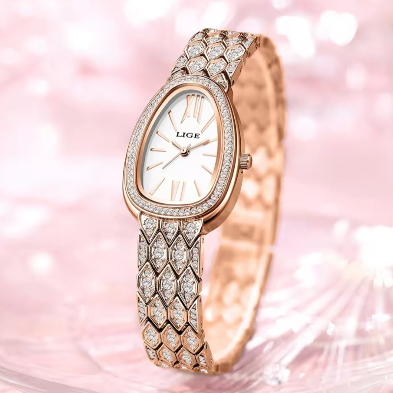 LIGE 89275 Top Brand Luxury Women Watches Rose Golden Ladies Watch Women Bracelet Watch Female Clock Relogio Feminino Ladies Watch for gift with Box