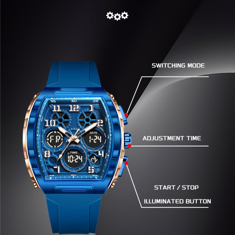 FOXBOX FB0096 new dual display men's watch silicone military watch luminous waterproof business casual quartz watches for men reloj+BOX