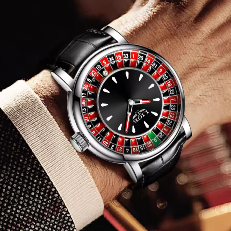 LIGE 2025 LG89161 Creative Luxury Watches men Roulette Game Dial Fashion Mens Watch Waterproof Luminous Quartz Wristwatches Reloj Hombre
