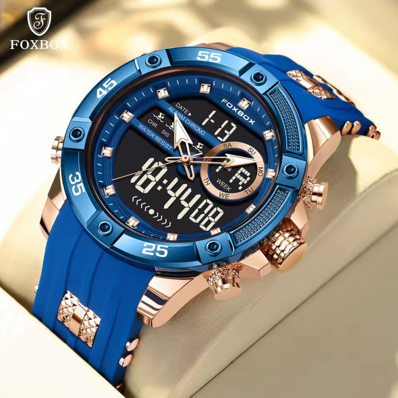 Foxbox FB0082 Multifunction Mens Sports Watch Waterproof Luminous Alarm Clock Men LED Digital Watch Large Dial Electronic Wristwatch Man