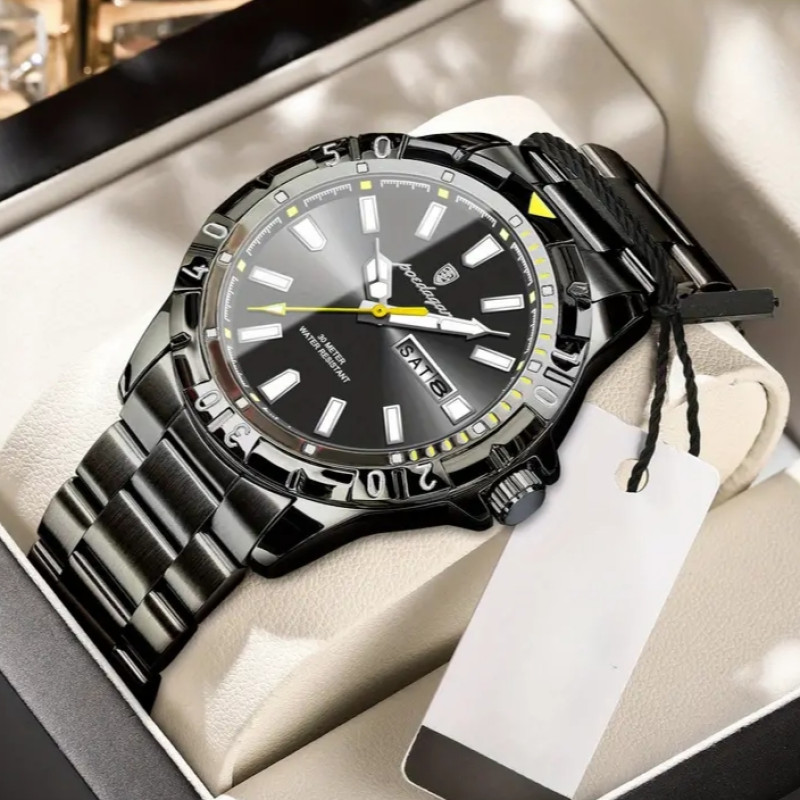 POEDAGAR Luxury Quartz Man Watch Waterproof Luminous Date Week Men Watch Military Stainless Steel Men's Watches Sport Male Clock