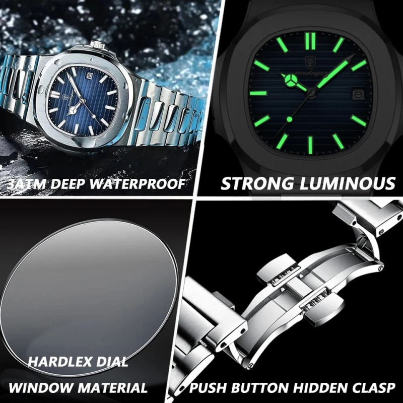 POEDAGAR 613 Casual Business Clock Men Luxury Watch Automatic Watches Mens Waterproof Fashion Quartz Wristwatches Reloj Hombre 613-2