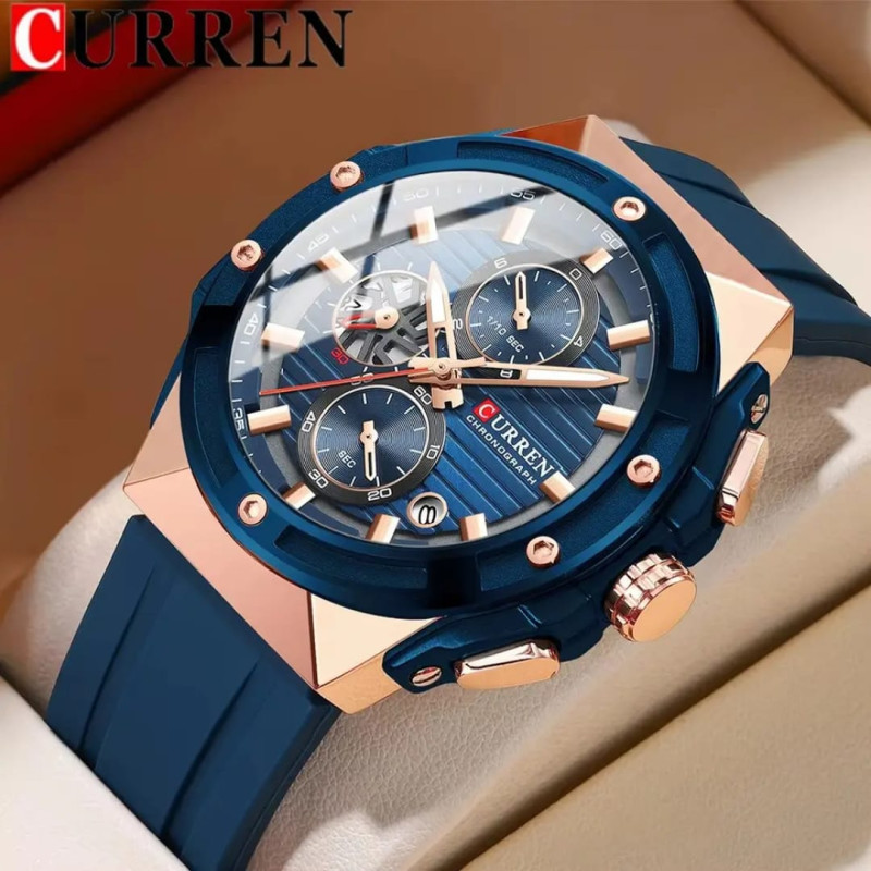 CURREN 8462 Top Luxury Quartz Men's Watch Silicone Strap Multifunctional Timing Code Classic Luminous Waterproof Men's Watch