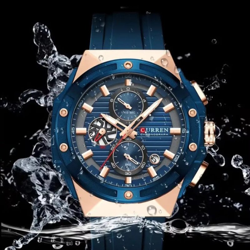 CURREN 8462 Top Luxury Quartz Men's Watch Silicone Strap Multifunctional Timing Code Classic Luminous Waterproof Men's Watch