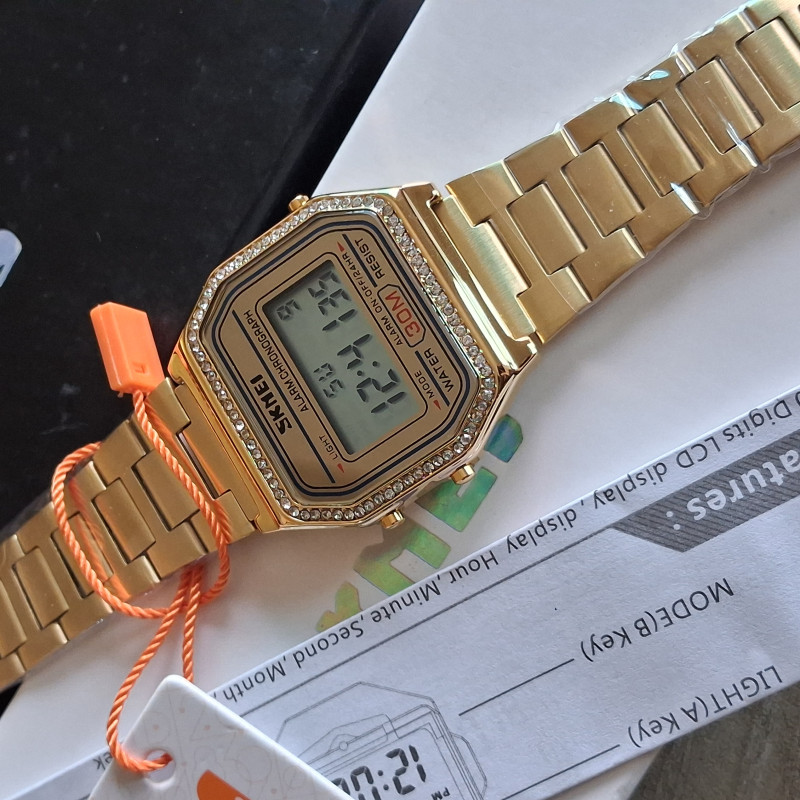 SKMEI 1474 Luxury Brand Women Digital Watches Waterproof Week Display LED Chrono Stainless Steel Female Wristwatch Relogio Feminino