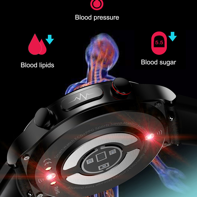 ECG +PPG,+ Blood  sugar +Glucose Blood Pressure Oxygen Temperature Monitor smart watch for mens