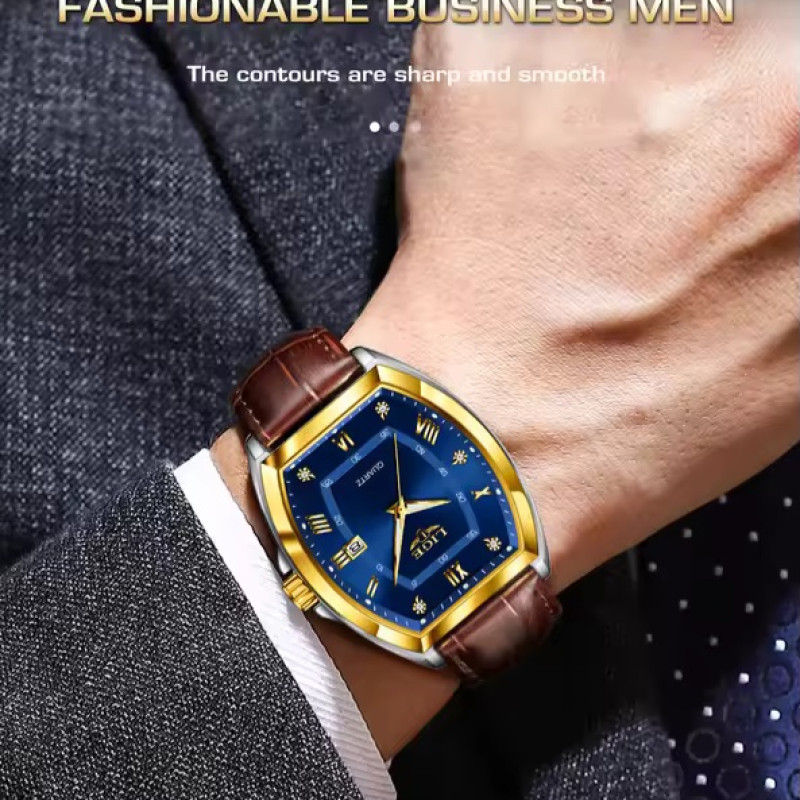 LIGE 89154 Men's Watches Luxury Original Top Brand Quartz Watch for Men Leather Waterproof Luminous Diamond Dial Date Male Wristwatch