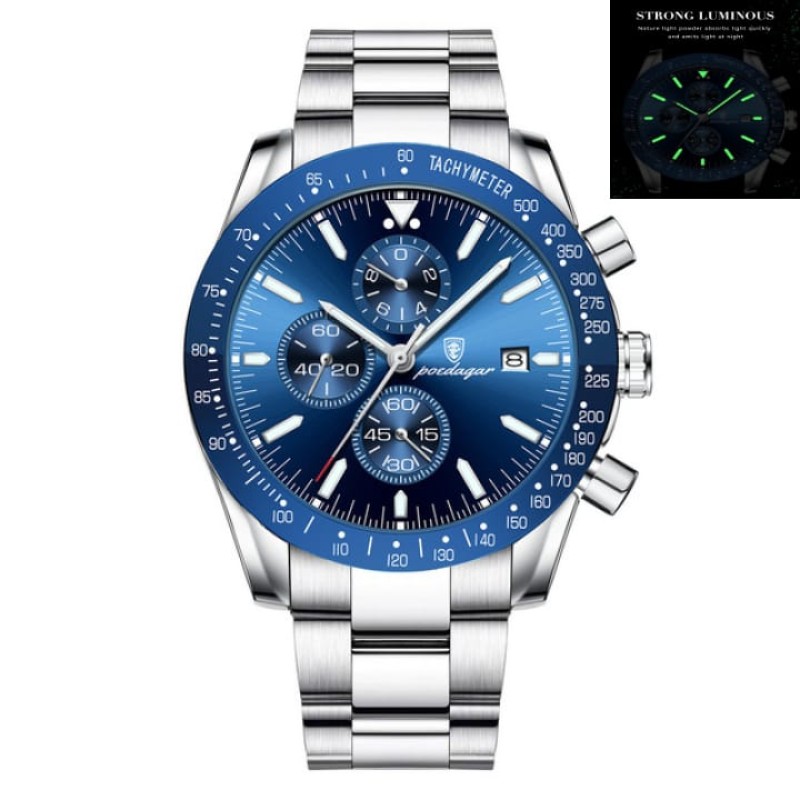 POEDAGAR Blue Men’s Watches Top Brand Luxury Chronograph Watch