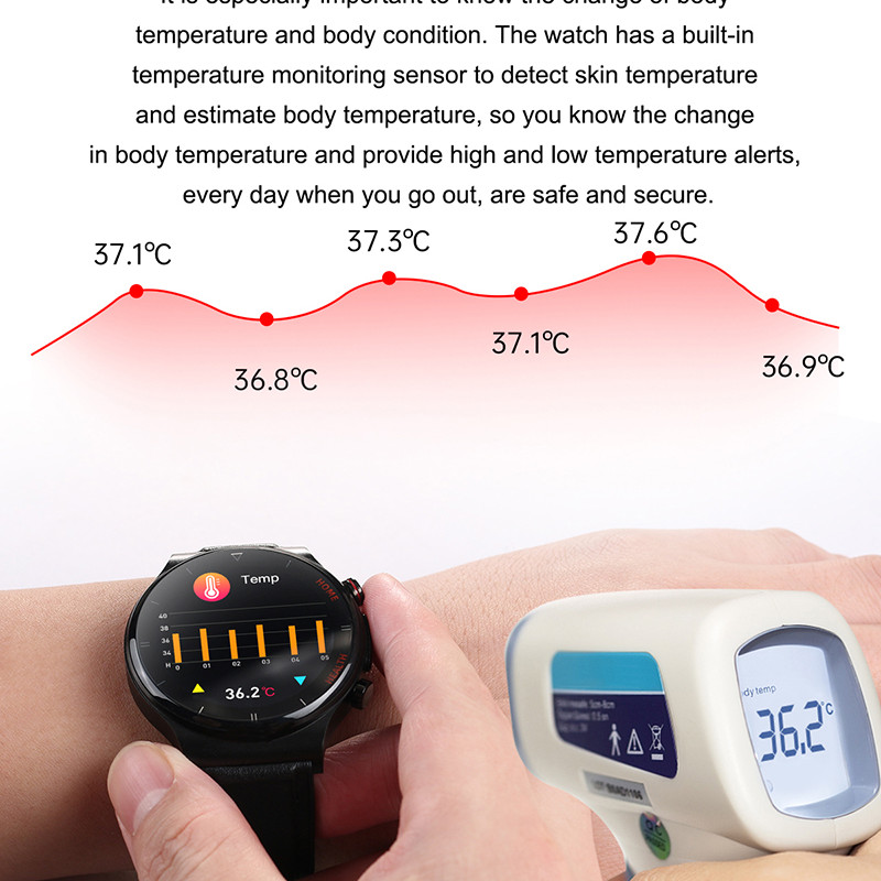 ECG +PPG,+ Blood  sugar +Glucose Blood Pressure Oxygen Temperature Monitor smart watch for mens
